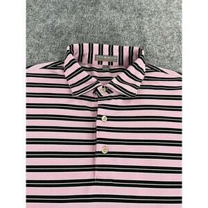 Peter Millar Summer Comfort Polo Shirt Mens Large Pink Black Stripe Golf No Logo